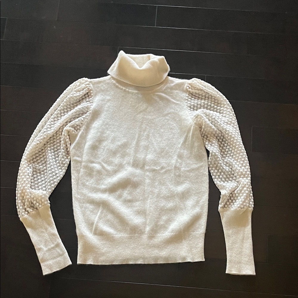 Bloomingdale's Cream Textured Sleeve Turtleneck Sweater